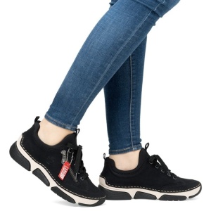 Pantofi dama negru casual piele ecologica cu talpa joasa Rieker 45973-00-Negru
