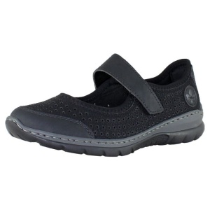 Pantofi dama negru casual piele ecologica perforati cu talpa joasa Rieker L32B5-00-Negru