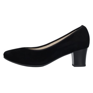 Pantofi dama, negru, casual, piele intoarsa, cu toc, Rieker 44650-03-Negru