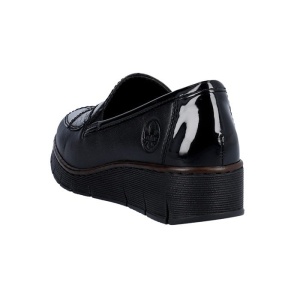 Pantofi dama negru casual piele naturala cu talpa joasa Rieker 53785-00-Negru