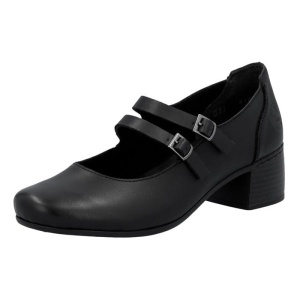 Pantofi dama negru casual piele naturala cu toc Rieker 41651-00-Negru