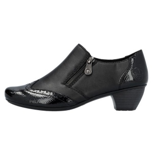 Pantofi dama, negru, casual, piele naturala, cu toc, Rieker 41757-00-Negru