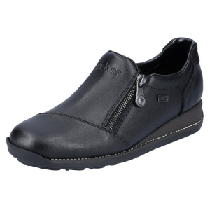 Pantofi dama negru casual piele naturala impermeabili cu talpa joasa Rieker 44265-00-Negru