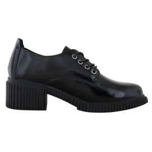 Pantofi dama negru casual piele naturala lacuita cu toc Pass Collection J8B21601-01-L-Negru