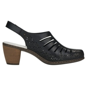 Pantofi dama negru casual piele naturala perforati cu toc Rieker 40959-00-Negru