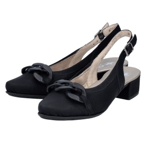 Pantofi dama negru elegant piele ecologica cu toc Rieker 47068-00-Negru