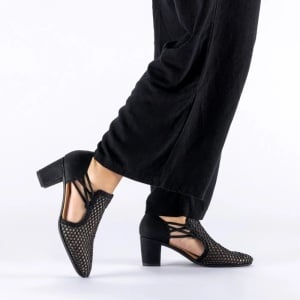 Pantofi dama negru eleganti textil cu toc Rieker 41052-00-Negru