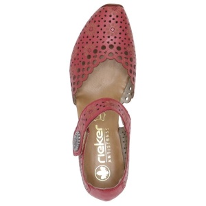 Pantofi dama rosu casual piele naturala perforati cu toc Rieker 43753-33-Rosu