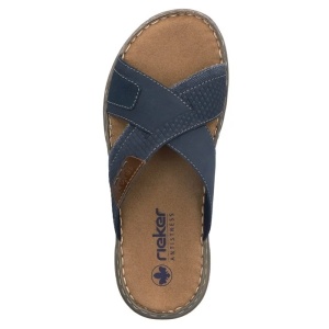 Papuci barbati albastru inchis casual piele ecologica si textil cu talpa joasa Rieker 21491-14-Albastru-Inchis