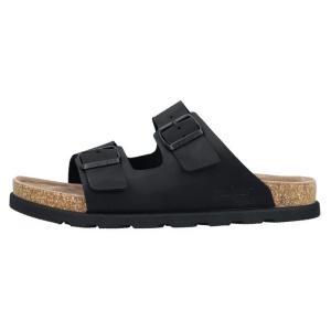 Papuci barbati, negru, casual, piele naturala, cu talpa groasa, Rieker 21190-00-Negru