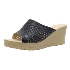 Papuci dama negru casual din piele naturala cu platforma Nicolis 173801-Negru