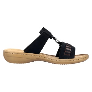 Papuci dama negru casual piele ecologica cu talpa joasa Rieker 60881-00-Negru