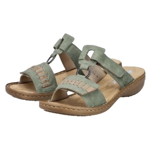 Papuci dama verde casual piele ecologica cu talpa joasa Rieker 60881-52-Verde