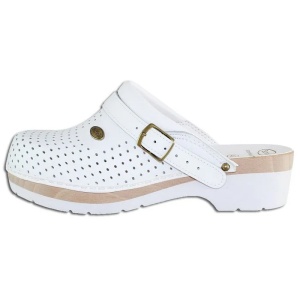 Saboti barbati, alb, profesionali, ortopedici, medicinali, piele naturala, perforati, cu toc si bareta ajustabila, Scholl Clog-S-Comf-B-S-Ce-F20078-1065-Alb