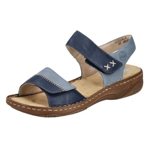 Sandale dama albastru casual din piele ecologica cu talpa joasa si inchidere velcro Rieker V2860-14-Albastru