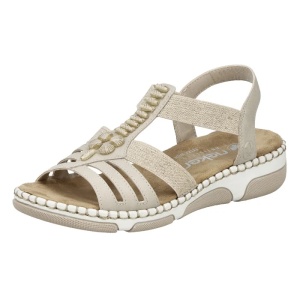 Sandale dama bej casual piele ecologica cu talpa joasa Rieker 66201-62-Bej