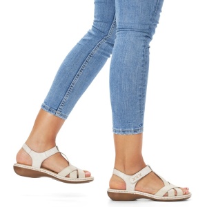 Sandale dama bej casual piele naturala cu talpa joasa Rieker 65919-60-Bej