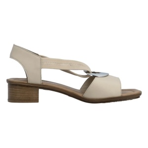 Sandale dama bej casual piele naturala cu toc Rieker 62662-62-Bej