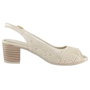 Sandale dama bej elegant din piele naturala cu toc Dogati 803-11-Bej