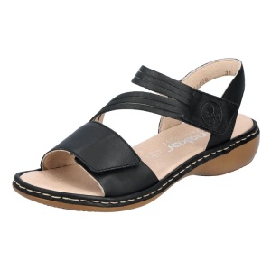 Sandale dama negru casual piele naturala cu talpa joasa Rieker 65964-00-Negru