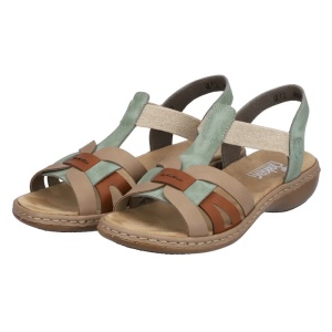 Sandale dama verde casual piele ecologica cu talpa joasa Rieker 65918-52-Verde