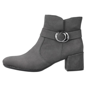 Botine dama, gri, casual, piele ecologica, cu toc, Rieker 70289-45-Gri