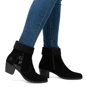 Botine dama negru casual piele intoarsa cu toc Rieker Y2152-00-Negru
