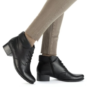 Botine dama negru casual piele naturala cu toc Rieker 78631-00-Negru