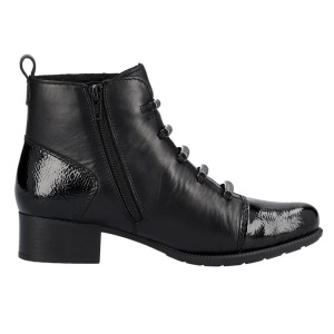 Botine dama negru casual piele naturala imblanite cu toc Rieker 78655-00-Negru