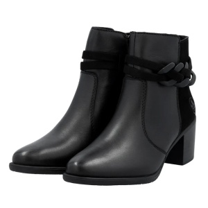 Botine dama negru casual piele naturala lant decorativ cu toc Rieker Y2066-00-Negru