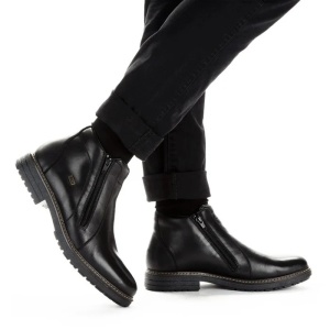 Cizme barbati negru casual piele naturala impermeabile imblanite scurte cu toc Rieker 33160-00-Negru