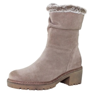 Cizme dama bej casual piele intoarsa imblanite scurte cu toc Marco Tozzi 2-26499-23-346-Bej