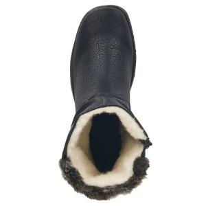 Cizme dama negru casual piele ecologica impermeabile imblanite scurte cu talpa joasa Rieker Z7088-00-Negru