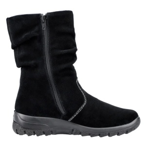 Cizme dama negru casual piele intoarsa impermeabile imblanite scurte cu talpa joasa Rieker Z7171-01-Negru