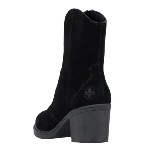 Cizme dama negru casual piele intoarsa scurte cu toc Rieker Y1251-00-Negru