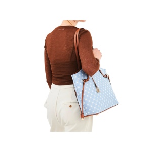 Geanta dama albastru casual piele ecologica de mana shopper cu accesorii metalice Rieker H1052-10-Albastru