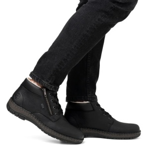 Ghete barbati negru casual piele naturala impermeabile imblanite cu talpa joasa Rieker 05108-00-Negru