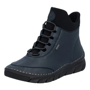 Ghete dama albastru casual piele ecologica imblanite cu talpa joasa Rieker 55069-14-Albastru