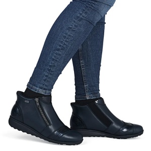 Ghete dama albastru casual piele naturala impermeabile imblanite cu talpa joasa Rieker 47254-14-Albastru