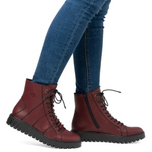 Ghete dama bordo casual piele ecologica imblanite cu talpa joasa Rieker Y3420-36-Bordo