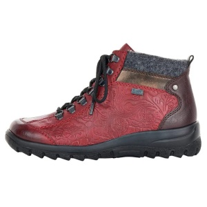 Ghete dama, bordo, casual, piele ecologica, impermeabile, imblanite, cu talpa joasa, Rieker L7144-35-Bordo