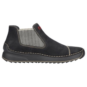 Ghete dama negru casual piele ecologica cu talpa joasa Rieker 51592-00-Negru