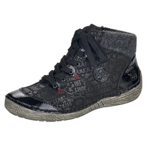 Ghete dama negru casual piele ecologica cu talpa joasa Rieker 52513-00-Negru