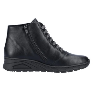 Ghete dama negru casual piele ecologica cu talpa joasa Rieker N3374-00-Negru