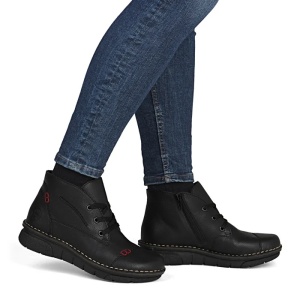 Ghete dama negru casual piele ecologica imblanite cu talpa joasa Rieker 73301-00-Negru