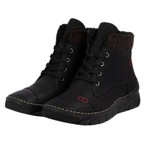 Ghete dama negru casual piele ecologica imblanite cu talpa joasa Rieker 55031-00-Negru