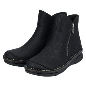Ghete dama negru casual piele ecologica imblanite cu talpa joasa Rieker 73357-00-Negru