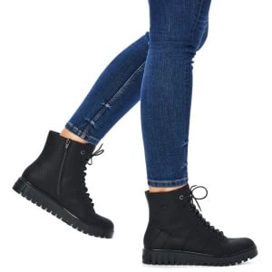 Ghete dama negru casual piele ecologica imblanite cu talpa joasa Rieker Y3420-00-Negru