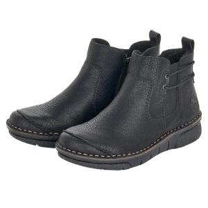 Ghete dama negru casual piele ecologica imblanite cu talpa joasa Rieker 73362-00-Negru