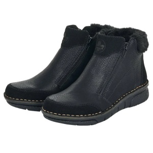 Ghete dama negru casual piele ecologica imblanite cu talpa joasa Rieker 73352-00-Negru